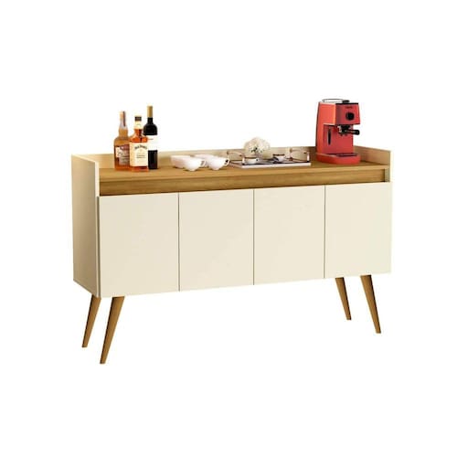 Aparador Buffet para Sala 4 Portas Ripado Eva Cimol MDF Off White