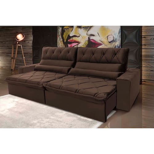 Sofá Retrátil/Reclinável França 3,00m Suede Velut Marrom c/ Molas no Assento - King House Menor preço em Sofá Retrátil/Reclinável França 3,00m Suede Velut Marrom c/ Molas no Assento - King House