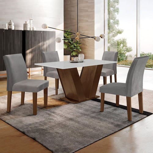 Conjunto Sala de Jantar Mesa 120x80cm Tampo MDF com 4 Cadeiras Espanha Yescasa Chocolate/Grafite - Marrom