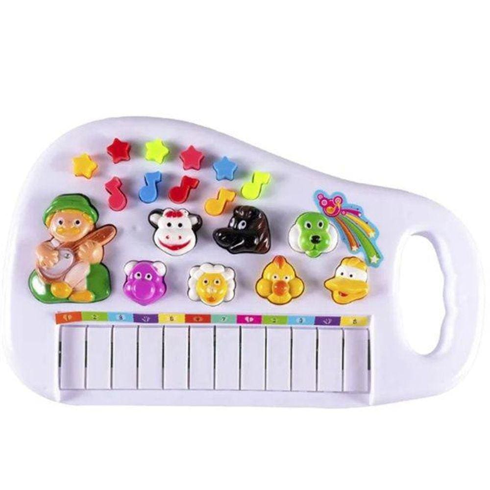 Teclado piano musical infantil fazendinha colorida com luz wellmix