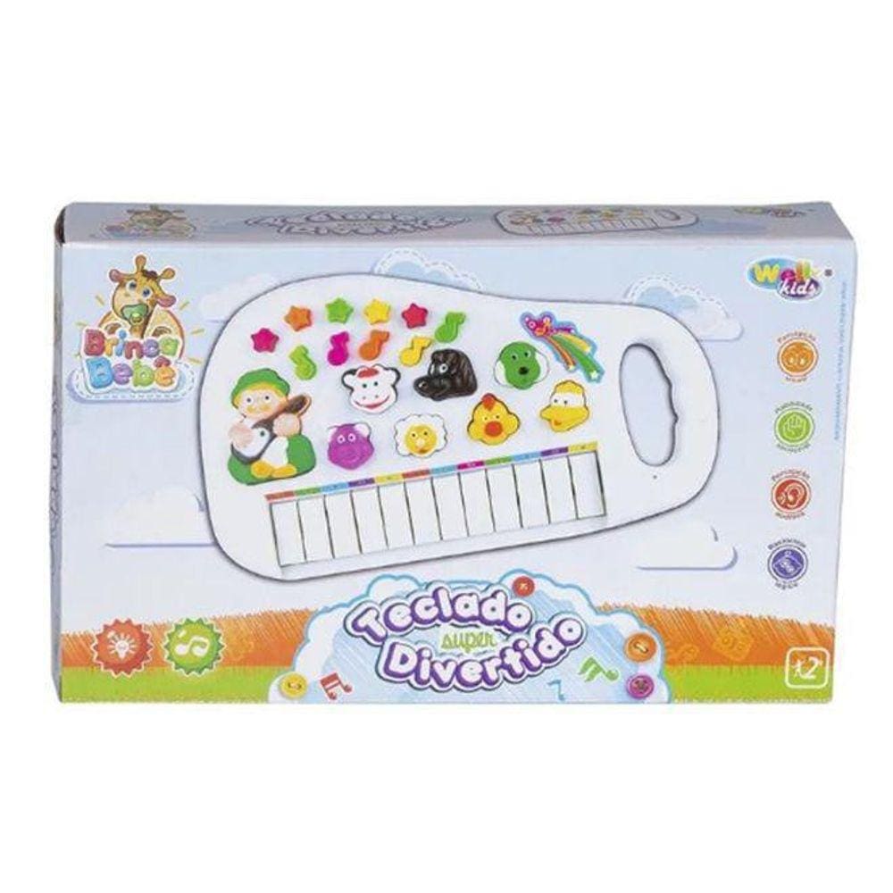 Teclado piano musical infantil fazendinha colorida com luz wellmix