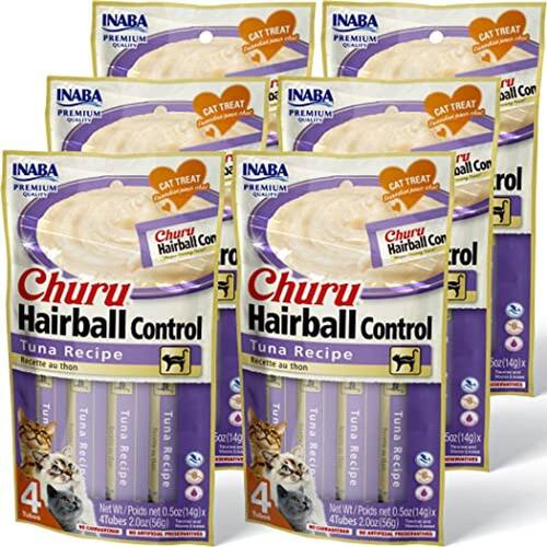INABA Churu para gatos, funcional, cremoso e lambível Purée Cat Treat para controle de bolas de pelo com taurina e vitamina E, 0,5 onças cada, 24 tubo