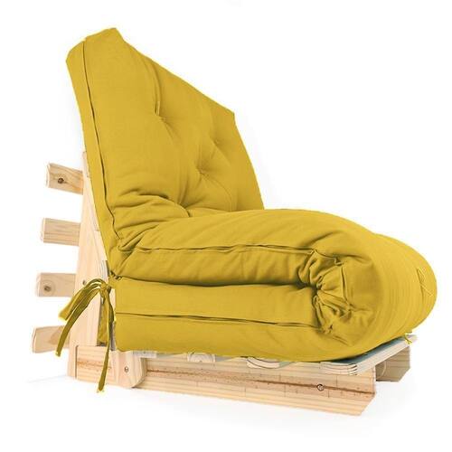 Sofa Cama Solteiro Futon Dobrável Amarelo Ponto
