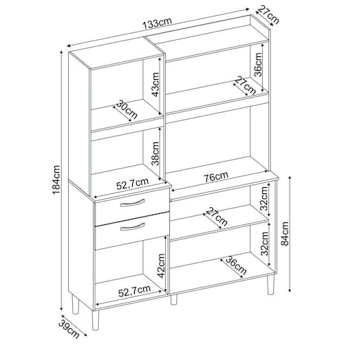 Cozinha 6 Portas 2 Gavetas Harmonia 133cm Demobile - Avena/Grafito