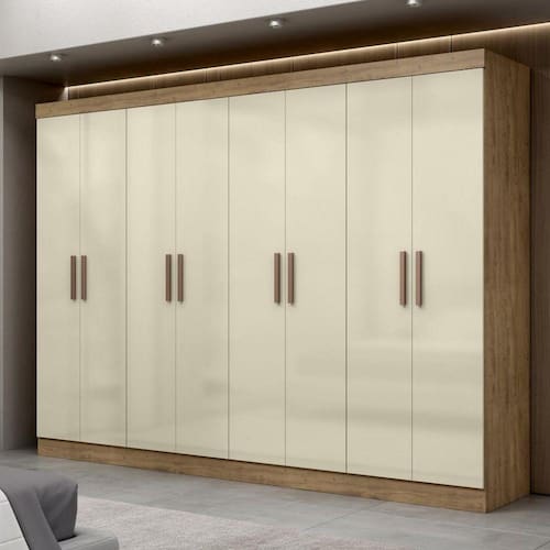 Guarda Roupa Casal 8 Portas 4 Gavetas Paris Maxel Móveis - Bege