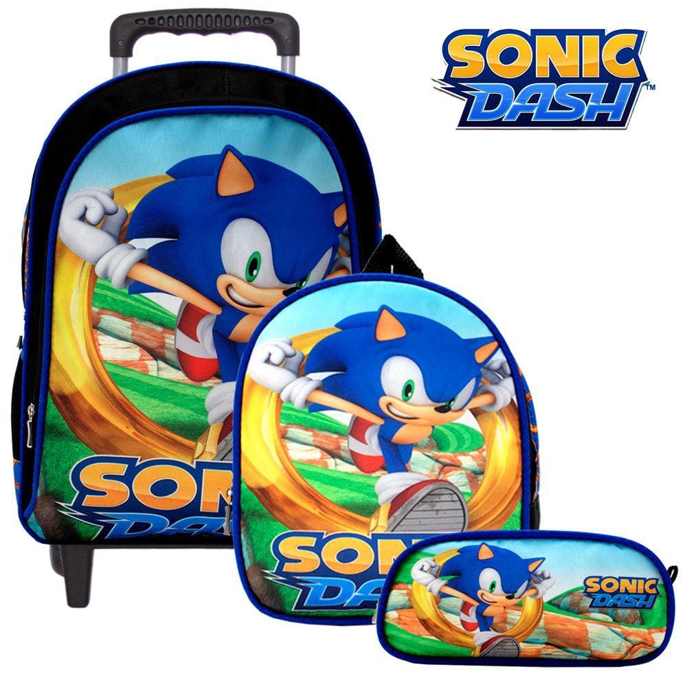 kit mochila de rodinhas Sonic jogo game infantil escolar meninos