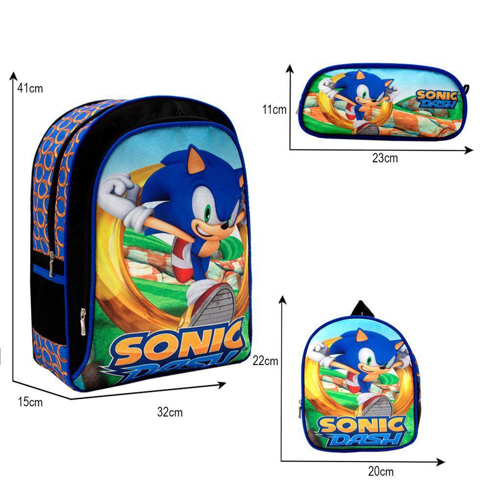 Kit Mochila Infantil de Rodinhas Menino Jogo Sonic Toys 2U