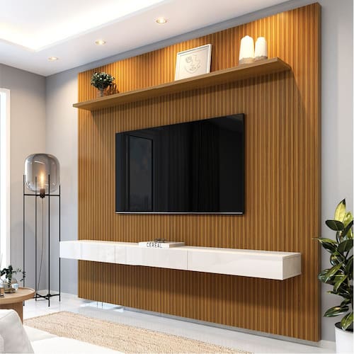 Painel Para Tv Até 75 Polegadas Ripado Impressão 3D Egeo Com Nicho 2,25m Cedro Off White EDN Menor preço em Painel Para Tv Até 75 Polegadas Ripado Impressão 3D Egeo Com Nicho 2,25m Cedro Off White EDN