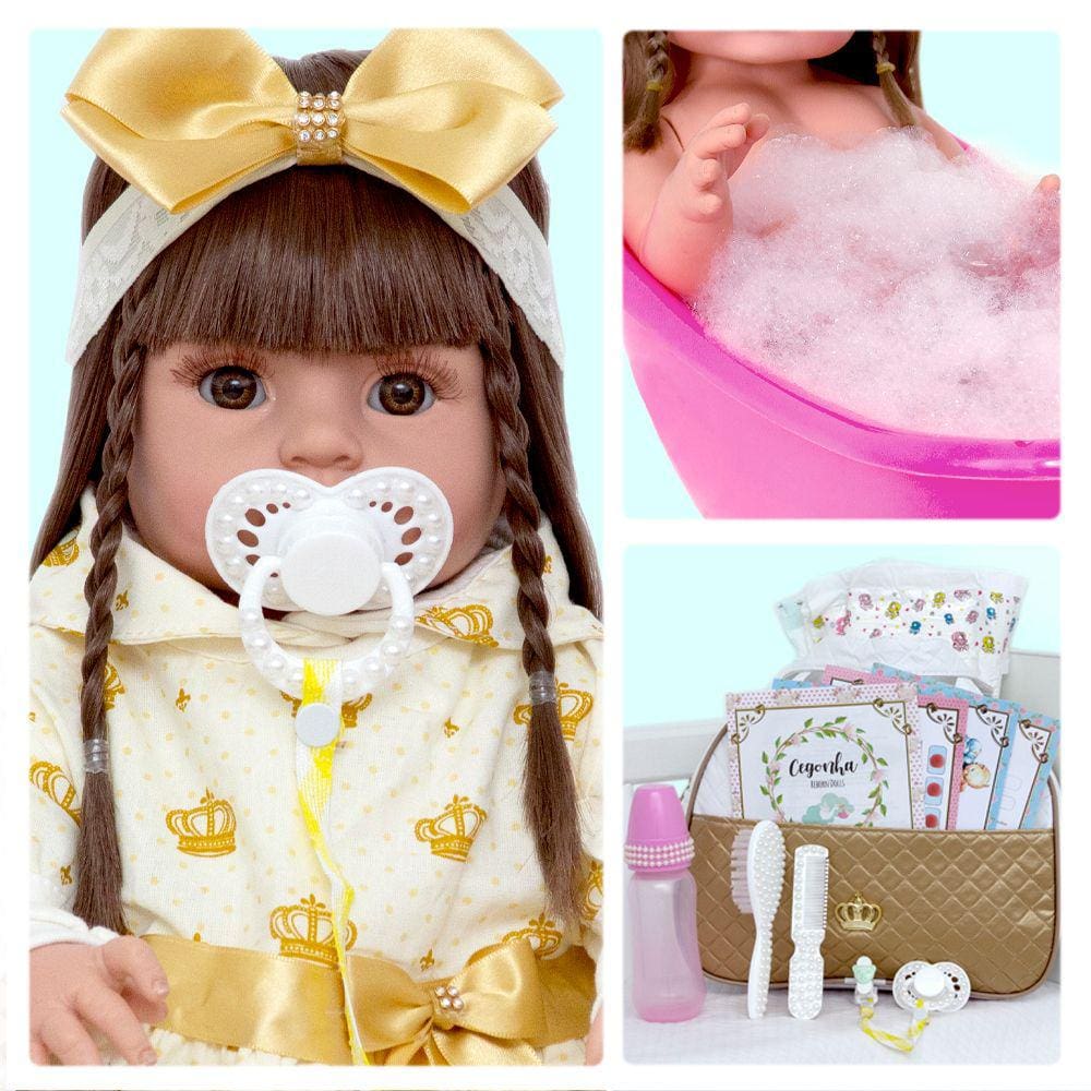 Tipo Boneca Bebê Reborn 100% Silicone Bolsa + 28 Itens