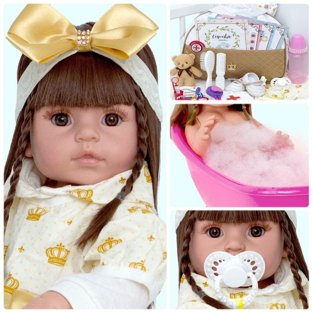 Boneca Bebê Reborn Original 100% Silicone + 23 Itens Bolsa