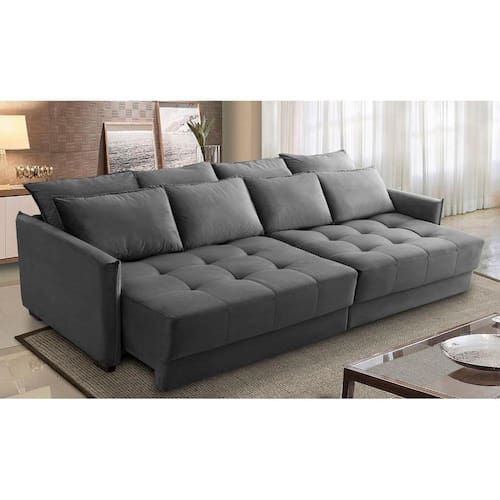 Sofá Cama Retrátil e Reclinável 2,30m com Molas Carol Veludo Cinza Adonai Estofados - Cinza