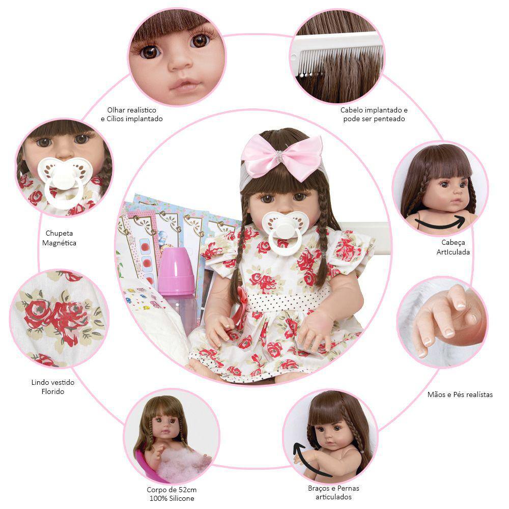 Boneca Bebe Reborn Recem Nascida Silicone Com Lindos Itens - Chic Outlet -  Economize com estilo!