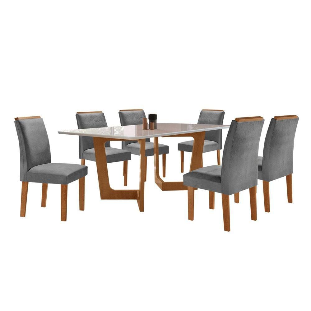 Conjunto Sala De Jantar Nápoles Tampo Vidro/MDF com 8 Cadeiras Luísa Smart  Plus Cel Móveis