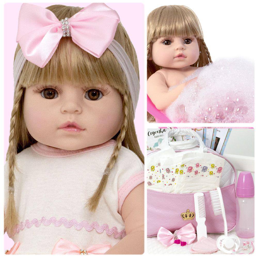 Boneca Bebê Menina Reborn Silicone Pode Molhar Kit Itens