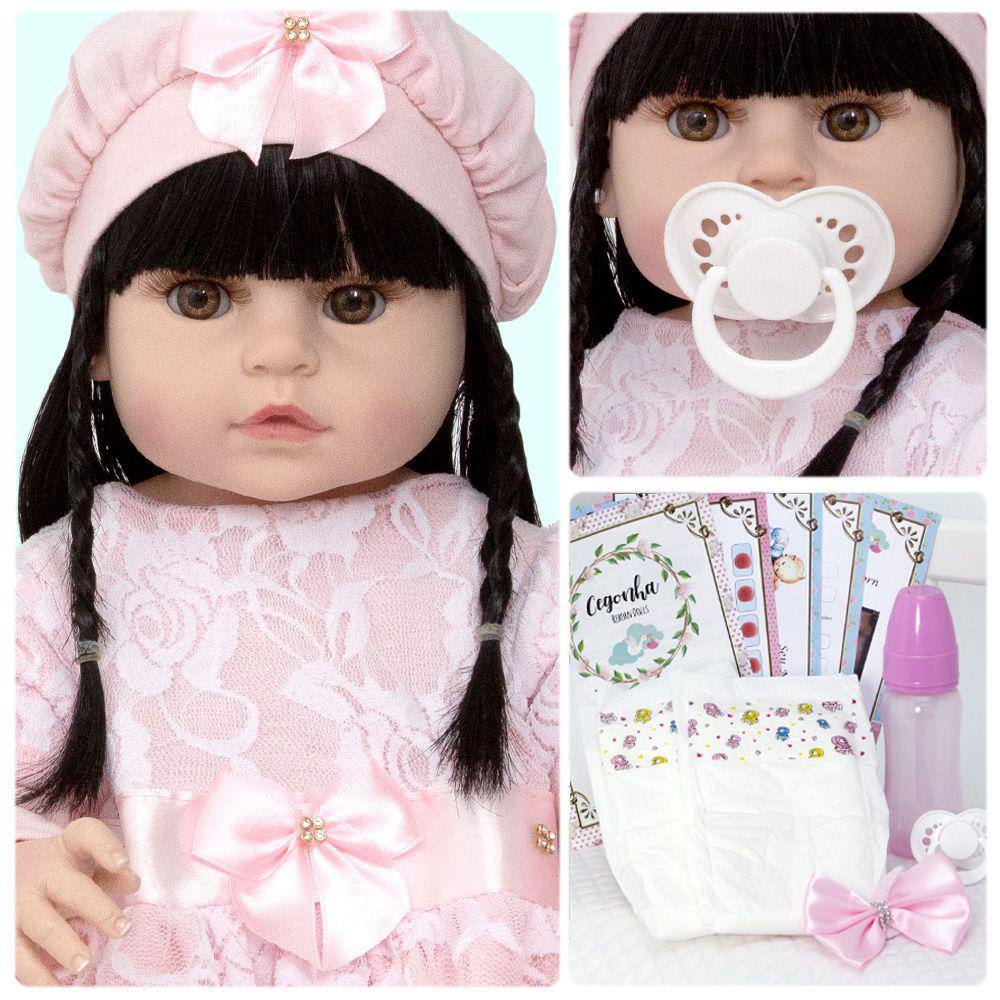 Boneca bebê reborn corpo de silicone 52cm