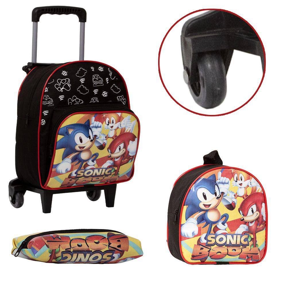 Kit Mochila Infantil de Rodinhas Menino Jogo Sonic Toys 2U