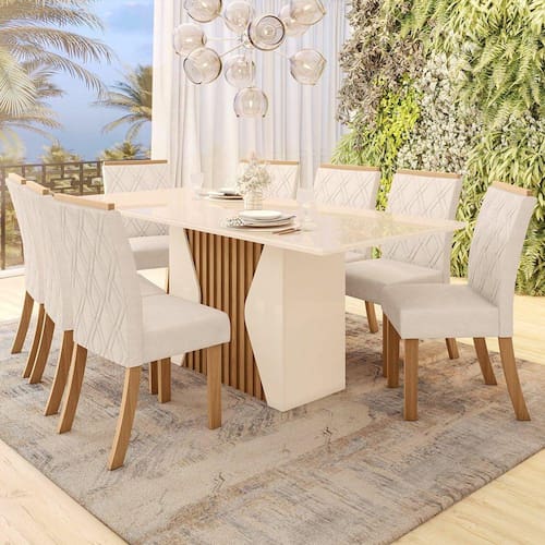 Conjunto Mesa de Jantar Epic Com 8 Cadeiras Vita Nature/Off White/Marrom -  Henn