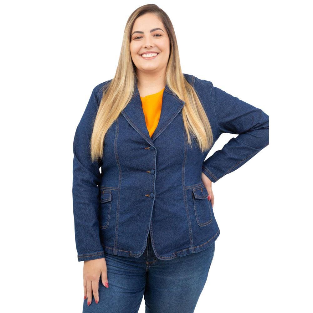 Blazer jeans store feminino plus size