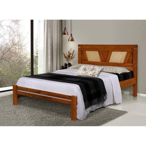 imagem-Cama Casal Madeira Maciça Mônaco Castanho - Marrom