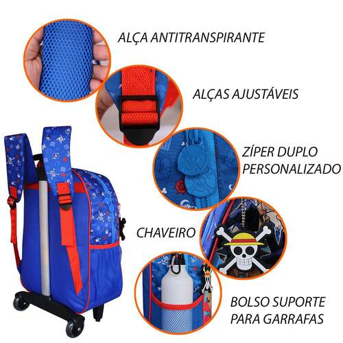 Kit mochila e estojo grande padrão escolar one piece rei dos