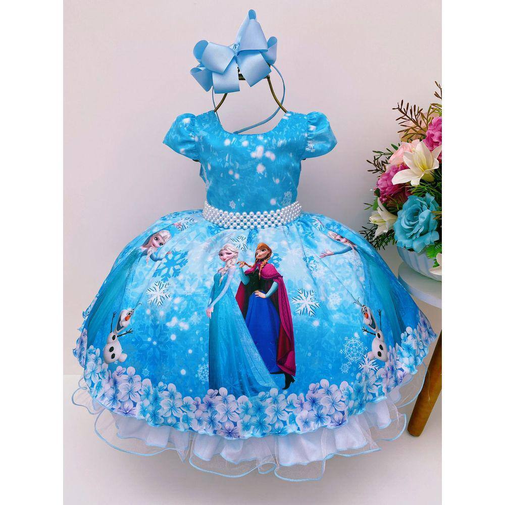 Vestido Frozen Elsa Azul Serenity Infantil Festa Capa