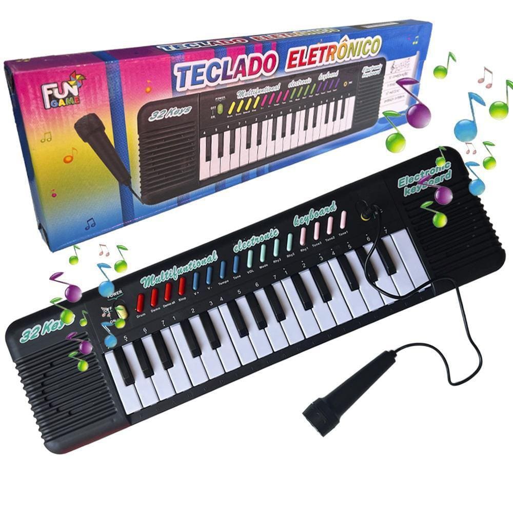 Teclado Infantil Eletrônico com Microfone Preto Bbr Toys