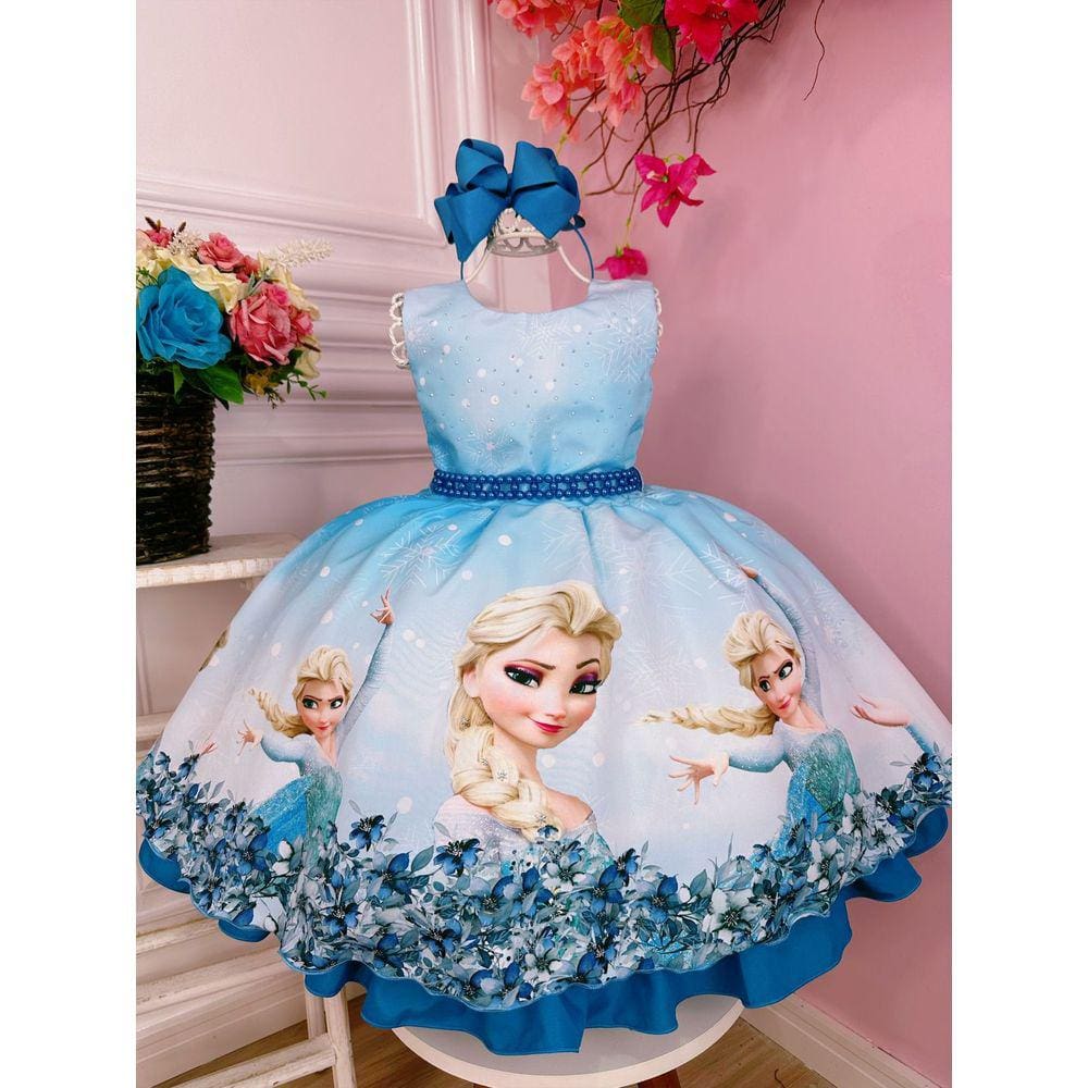 Vestido Infantil Frozen Princesa Gelo Olaf C/ Pérolas Luxo