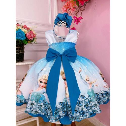 Vestido Frozen Elsa Azul Serenity Infantil Festa Capa