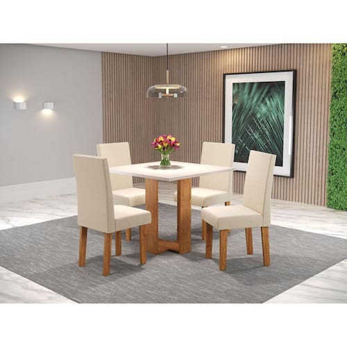 Conjunto Sala de Jantar Chiara Quadrada com 4 Cadeiras Vênus Mel/Blonde/Bege