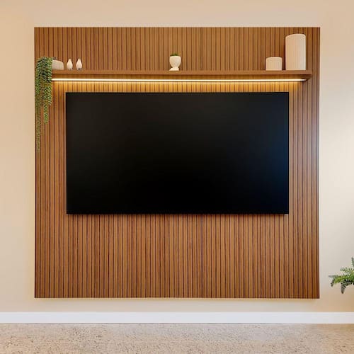 Painel Para TV até 75 Polegadas com LED 185cm Impressão 3D Ripada Liverpool Yescasa Pinho Ripado - Marrom