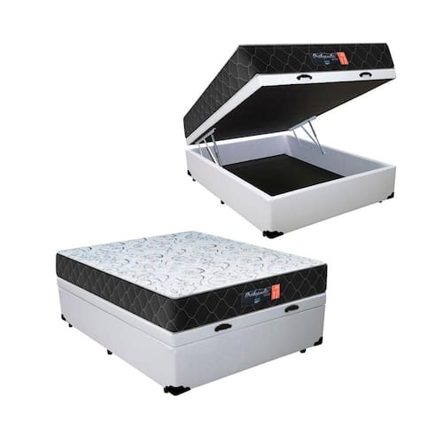 Cama Box Baú Casal Sintético Branco com Colchão Espuma D33 Marrocos 30cm