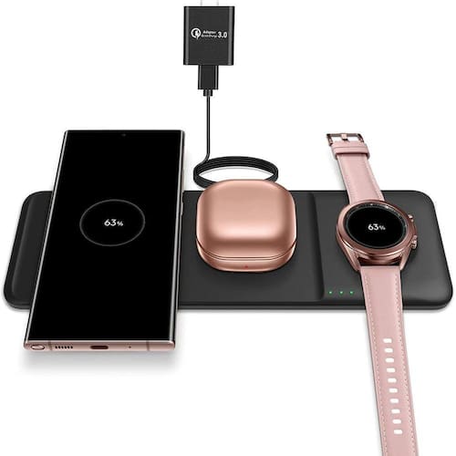 3 em 1 Fast Wireless Charger Trio, Estação de Carregamento para Samsung Galaxy Watch 3/Active 2/Active, Gear Sport/Gear S3, Galaxy Buds Plus/Pro/Live,