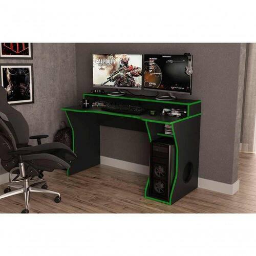 Mesa Gamer Fremont - Preto/borda Verde | Ponto