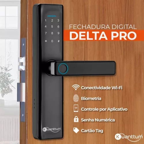 Fechadura Smart Eletronica Biometria Digital WiFi Tuya Abertura Aplicativo Kuanttum Delta PRO