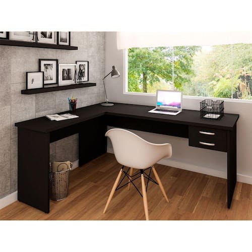 Mesa De Escritório em L 160x150cm com Gaveteiro Preto