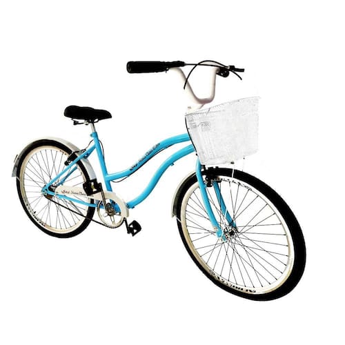 Bicicleta feminina aro 26 beach sem marchas c/ cesta azul Menor preço em Bicicleta feminina aro 26 beach sem marchas c/ cesta azul