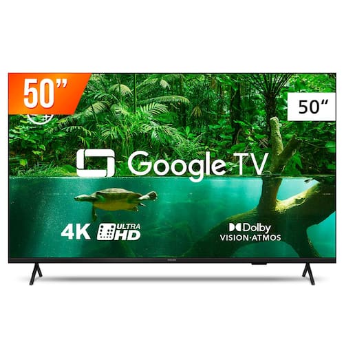 Smart TV DLED 50" Google TV Ultra HD 4K Philips 50PUG7408/78 Comando de Voz Dolby Vision HDR 3 HDMI