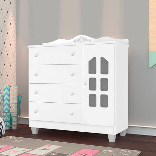 Cômoda Sapateira Infantil Com 1 Porta 4 Gavetas e Pés - Provençal Loren - Branco Menor preço em Cômoda Sapateira Infantil Com 1 Porta 4 Gavetas e Pés - Provençal Loren - Branco