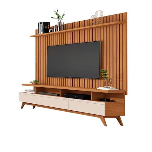 Rack Vivare 1.8 Wood Com Painel Classic Ripado Para TV Até 72 Polegadas Nature/Off White - Giga Móveis