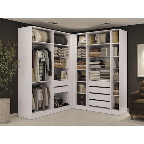 Guarda-roupa Modulado de Canto Reto 1 Porta Branco - Branco