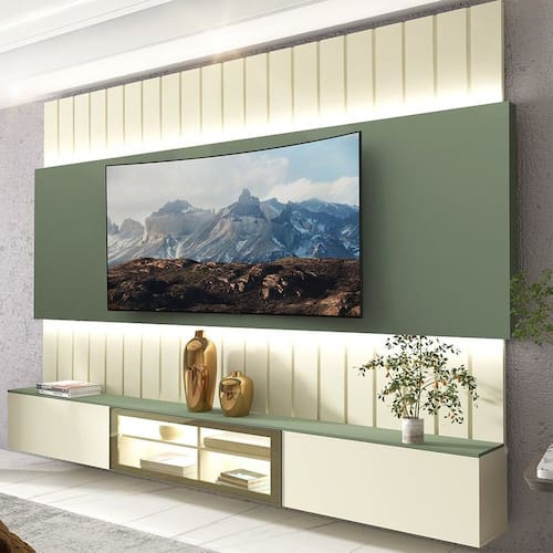 Estante Home para Tv até 85 Polegadas com Led 230cm Soberano Reflecta Off White/Verde - Bege