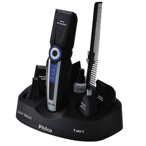 Aparador de Pelos Philco Multigroom 7 em 1 Sem Fio Preto/Azul - Bivolt Menor preço em Aparador de Pelos Philco Multigroom 7 em 1 Sem Fio Preto/Azul - Bivolt