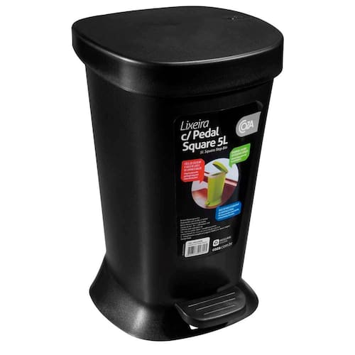Lixeira Coza com Pedal Square em Polipropileno 5L - Preto Menor preço em Lixeira Coza com Pedal Square em Polipropileno 5L - Preto
