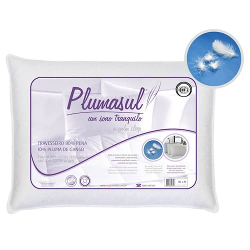 Travesseiro Plumasul 90% Penas e 10% Plumas de Ganso Percal 233 fios 50x70 cm - Branco Menor preço em Travesseiro Plumasul 90% Penas e 10% Plumas de Ganso Percal 233 fios 50x70 cm - Branco