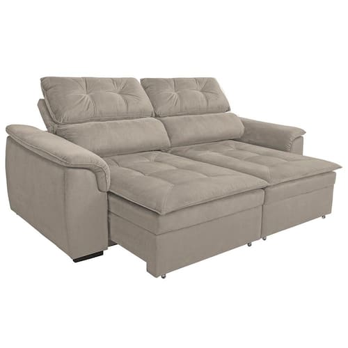 Sofá 4 Lugares Luizzi Cancún com Encosto Reclinável, Assento Retrátil e Baú em Tecido Suede Veludo 225cm de Largura Menor preço em Sofá 4 Lugares Luizzi Cancún com Encosto Reclinável, Assento Retrátil e Baú em Tecido Suede Veludo 225cm de Largura