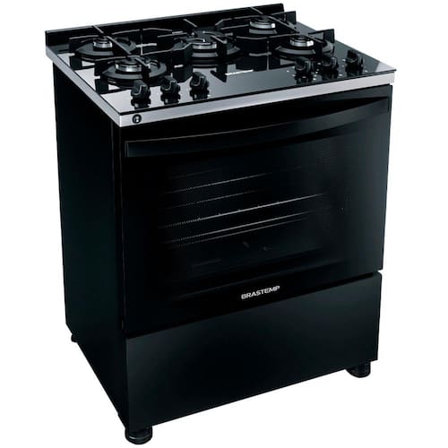 Fogão Brastemp 5 Bocas BFS5VCE com Mesa De Vidro e Turbo Chama - Preto