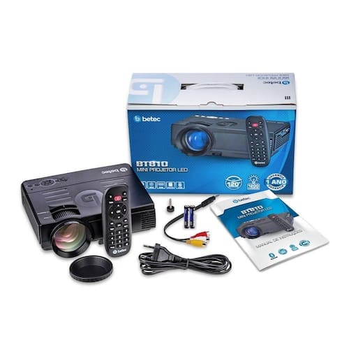 Mini Projetor Led Portatil - Betec BT810 - 1200 Lumens - Bluetooth - Entrada HDMI, VGA, AV, SD e USB Menor preço em Mini Projetor Led Portatil - Betec BT810 - 1200 Lumens - Bluetooth - Entrada HDMI, VGA, AV, SD e USB