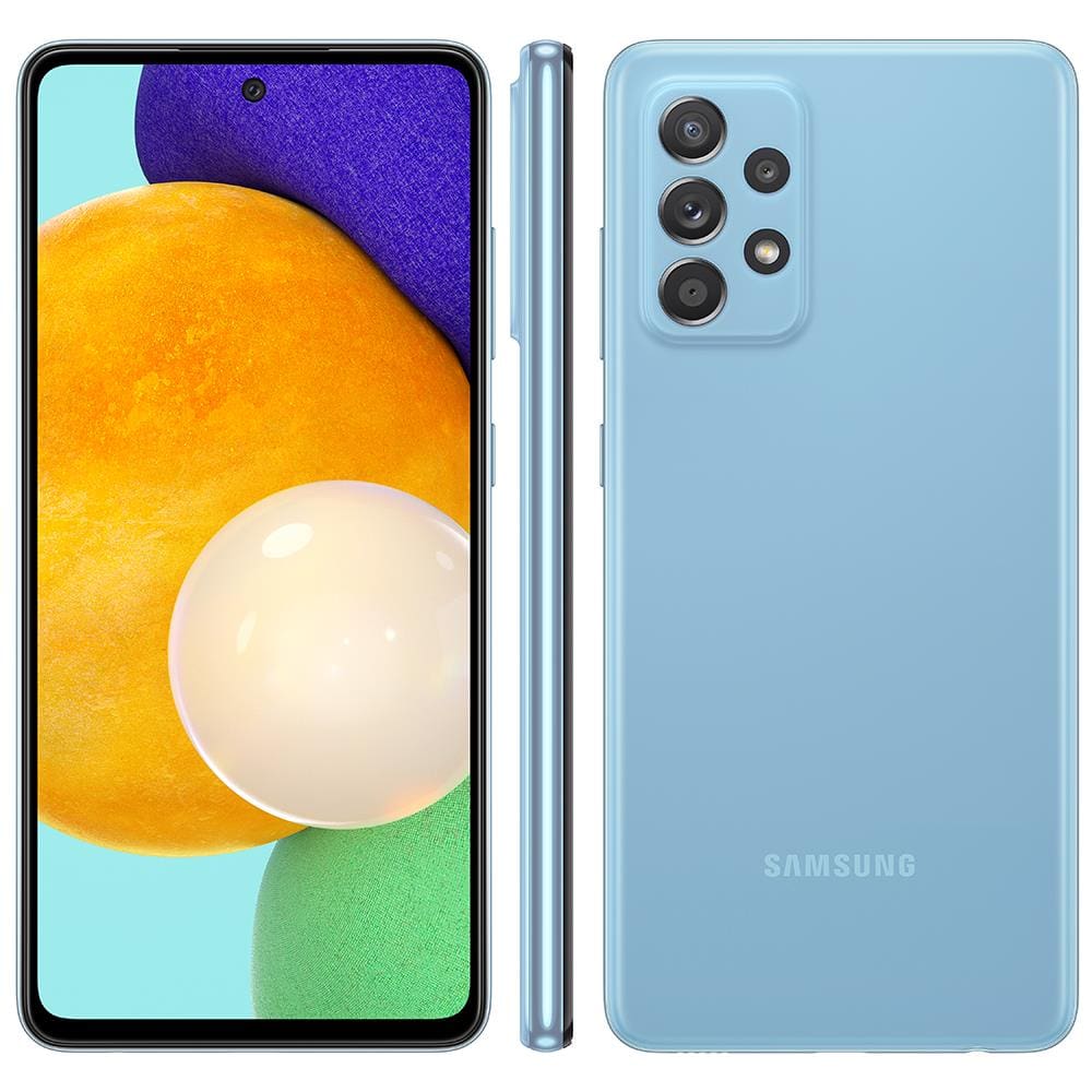 Smartphone Samsung Galaxy A52 Azul 128GB, 6GB de RAM, Tela Infinita 6.5", Câmera Traseira Quádrupla, Bateria de 4500mAh, Dual Chip e Octa Core