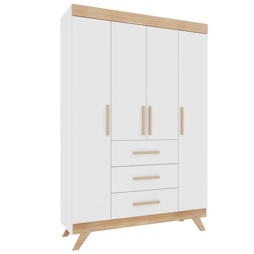 Guarda-Roupa Infantil Canaã Vitória com 4 Portas, 3 Gavetas e 2 Prateleiras - Branco/Wengue Menor preço em Guarda-Roupa Infantil Canaã Vitória com 4 Portas, 3 Gavetas e 2 Prateleiras - Branco/Wengue