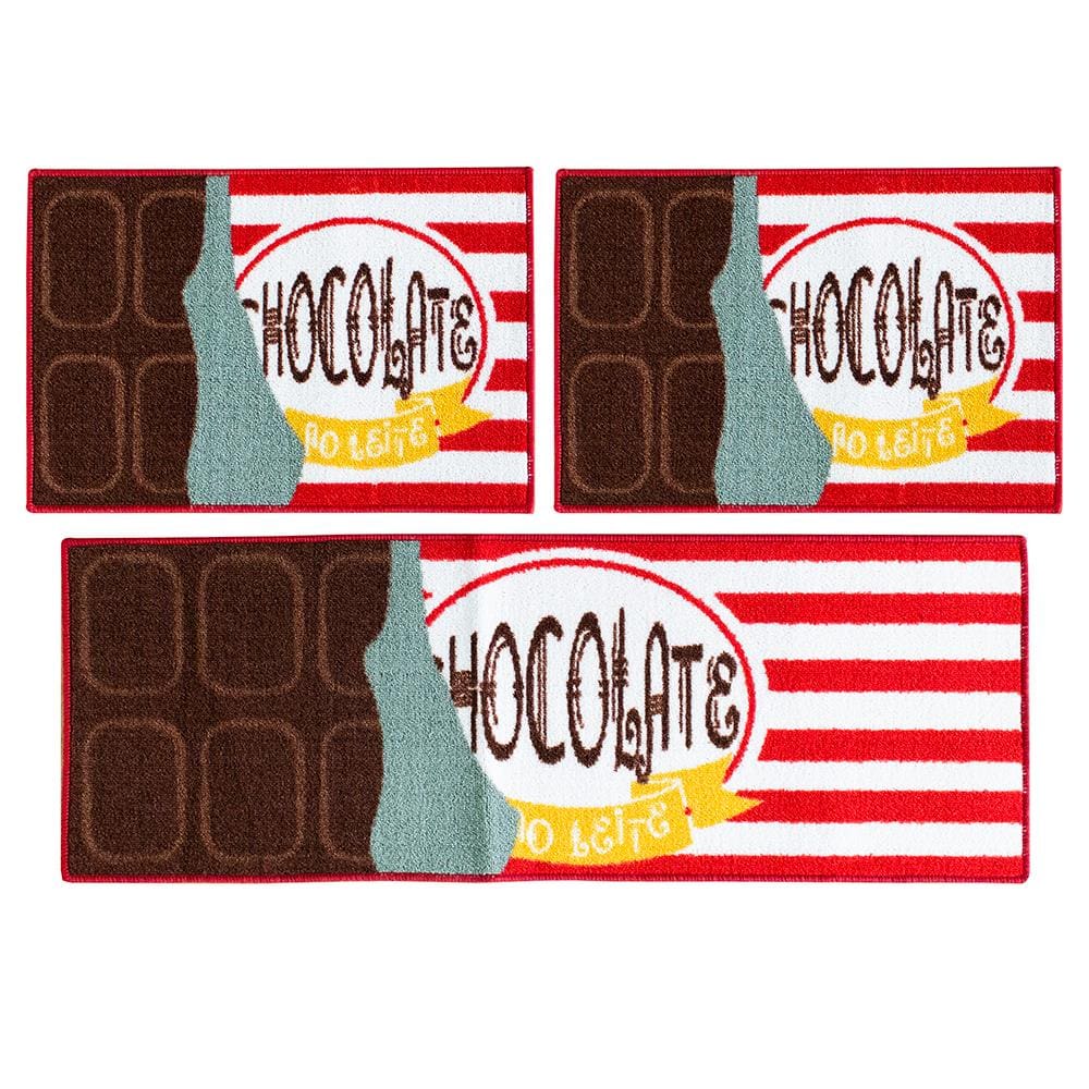 Conjunto de Tapetes para Cozinha Camesa Chocolate - 3 Peças